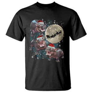 Funny Christmas Moo Deng T Shirt Baby Hippo Santa Sleigh Galaxy Outer Space TS09 Black Print Your Wear