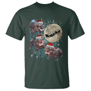 Funny Christmas Moo Deng T Shirt Baby Hippo Santa Sleigh Galaxy Outer Space TS09 Dark Forest Green Print Your Wear