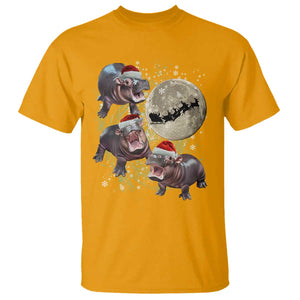 Funny Christmas Moo Deng T Shirt Baby Hippo Santa Sleigh Galaxy Outer Space TS09 Gold Print Your Wear