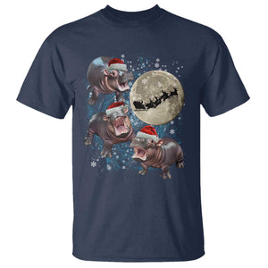 Funny Christmas Moo Deng T Shirt Baby Hippo Santa Sleigh Galaxy Outer Space TS09 Navy Print Your Wear