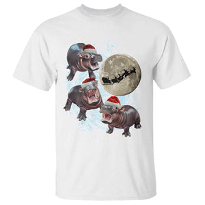 Funny Christmas Moo Deng T Shirt Baby Hippo Santa Sleigh Galaxy Outer Space TS09 White Print Your Wear