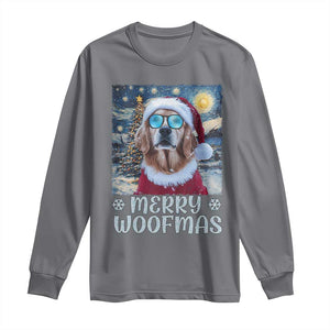 Funny Xmas Golden Retriever Long Sleeve Shirt Merry Woofmas Christmas Starry Night Dog Lover TS09 Charcoal Print Your Wear