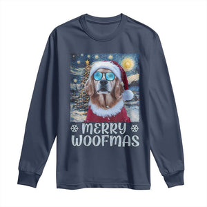 Funny Xmas Golden Retriever Long Sleeve Shirt Merry Woofmas Christmas Starry Night Dog Lover TS09 Navy Print Your Wear