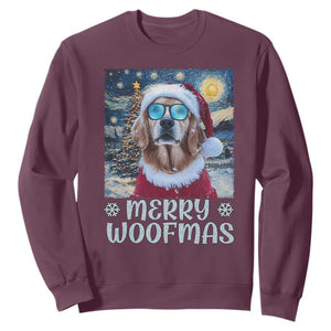 Funny Xmas Golden Retriever Sweatshirt Merry Woofmas Christmas Starry Night Dog Lover TS09 Maroon Print Your Wear