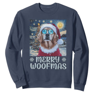 Funny Xmas Golden Retriever Sweatshirt Merry Woofmas Christmas Starry Night Dog Lover TS09 Navy Print Your Wear