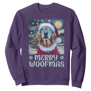 Funny Xmas Golden Retriever Sweatshirt Merry Woofmas Christmas Starry Night Dog Lover TS09 Purple Print Your Wear