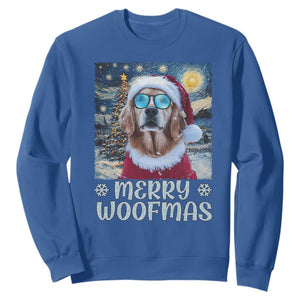 Funny Xmas Golden Retriever Sweatshirt Merry Woofmas Christmas Starry Night Dog Lover TS09 Royal Blue Print Your Wear