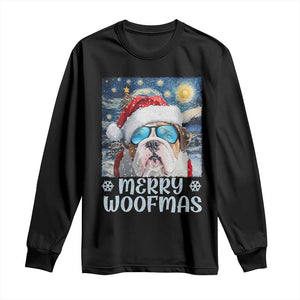 Funny Xmas Bulldog Long Sleeve Shirt Merry Woofmas Christmas Starry Night Dog Lover TS09 Black Print Your Wear