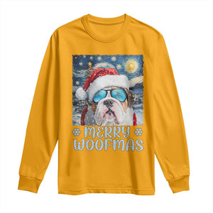 Funny Xmas Bulldog Long Sleeve Shirt Merry Woofmas Christmas Starry Night Dog Lover TS09 Gold Print Your Wear