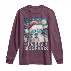 Funny Xmas Bulldog Long Sleeve Shirt Merry Woofmas Christmas Starry Night Dog Lover TS09 Maroon Print Your Wear