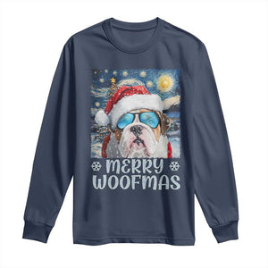 Funny Xmas Bulldog Long Sleeve Shirt Merry Woofmas Christmas Starry Night Dog Lover TS09 Navy Print Your Wear