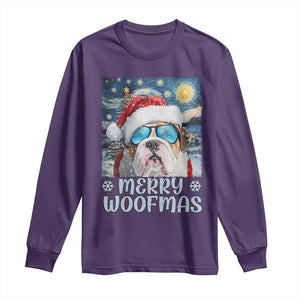 Funny Xmas Bulldog Long Sleeve Shirt Merry Woofmas Christmas Starry Night Dog Lover TS09 Purple Print Your Wear