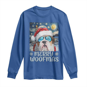 Funny Xmas Bulldog Long Sleeve Shirt Merry Woofmas Christmas Starry Night Dog Lover TS09 Royal Blue Print Your Wear