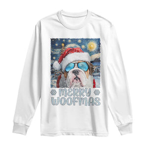 Funny Xmas Bulldog Long Sleeve Shirt Merry Woofmas Christmas Starry Night Dog Lover TS09 White Print Your Wear