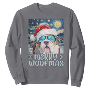 Funny Xmas Bulldog Sweatshirt Merry Woofmas Christmas Starry Night Dog Lover TS09 Charcoal Print Your Wear