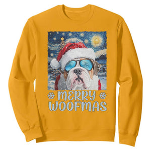 Funny Xmas Bulldog Sweatshirt Merry Woofmas Christmas Starry Night Dog Lover TS09 Gold Print Your Wear