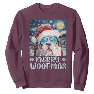 Funny Xmas Bulldog Sweatshirt Merry Woofmas Christmas Starry Night Dog Lover TS09 Maroon Print Your Wear