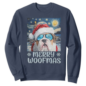 Funny Xmas Bulldog Sweatshirt Merry Woofmas Christmas Starry Night Dog Lover TS09 Navy Print Your Wear