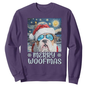 Funny Xmas Bulldog Sweatshirt Merry Woofmas Christmas Starry Night Dog Lover TS09 Purple Print Your Wear