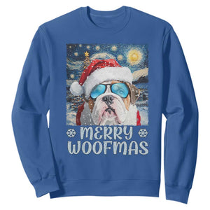 Funny Xmas Bulldog Sweatshirt Merry Woofmas Christmas Starry Night Dog Lover TS09 Royal Blue Print Your Wear