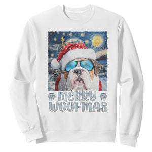 Funny Xmas Bulldog Sweatshirt Merry Woofmas Christmas Starry Night Dog Lover TS09 White Print Your Wear