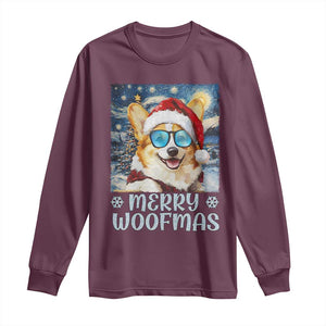 Funny Xmas Corgi Long Sleeve Shirt Merry Woofmas Christmas Starry Night Dog Lover TS09 Maroon Print Your Wear