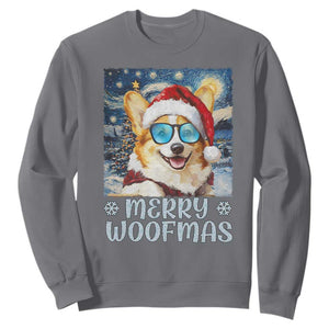 Funny Xmas Corgi Sweatshirt Merry Woofmas Christmas Starry Night Dog Lover TS09 Charcoal Print Your Wear