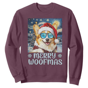 Funny Xmas Corgi Sweatshirt Merry Woofmas Christmas Starry Night Dog Lover TS09 Maroon Print Your Wear