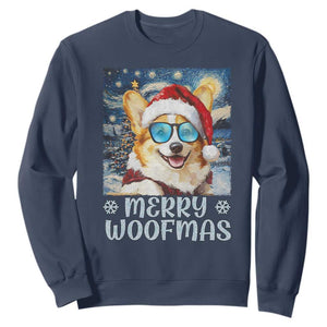 Funny Xmas Corgi Sweatshirt Merry Woofmas Christmas Starry Night Dog Lover TS09 Navy Print Your Wear