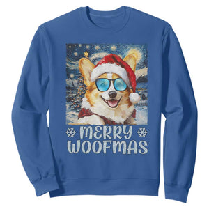 Funny Xmas Corgi Sweatshirt Merry Woofmas Christmas Starry Night Dog Lover TS09 Royal Blue Print Your Wear