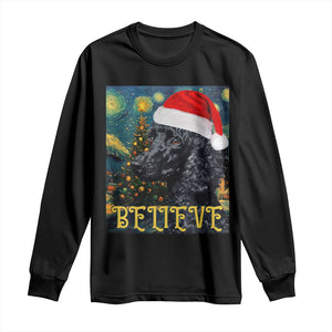 Funny Xmas Poodle Long Sleeve Shirt Believe Christmas Starry Night Dog Lover TS09 Black Print Your Wear