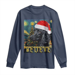 Funny Xmas Poodle Long Sleeve Shirt Believe Christmas Starry Night Dog Lover TS09 Navy Print Your Wear