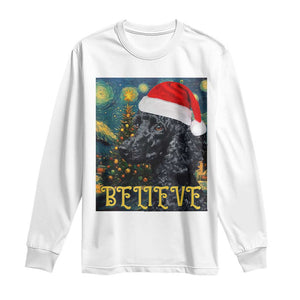 Funny Xmas Poodle Long Sleeve Shirt Believe Christmas Starry Night Dog Lover TS09 White Print Your Wear