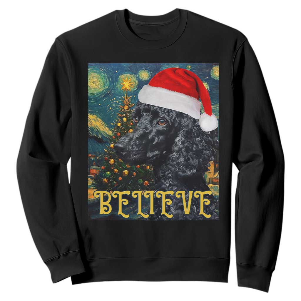 Funny Xmas Poodle Sweatshirt Believe Christmas Starry Night Dog Lover TS09 Black Print Your Wear