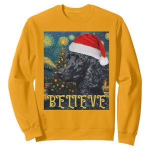 Funny Xmas Poodle Sweatshirt Believe Christmas Starry Night Dog Lover TS09 Gold Print Your Wear