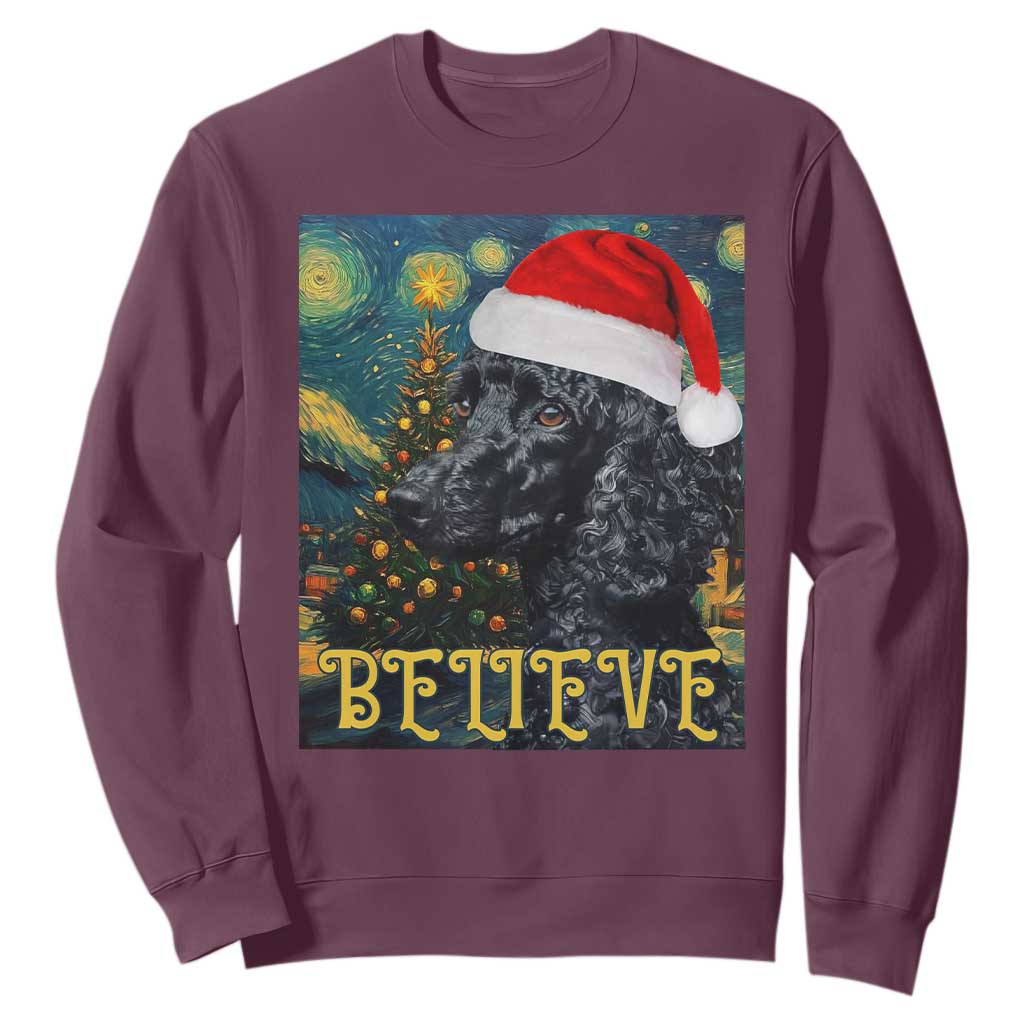 Funny Xmas Poodle Sweatshirt Believe Christmas Starry Night Dog Lover TS09 Maroon Print Your Wear