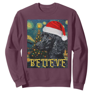 Funny Xmas Poodle Sweatshirt Believe Christmas Starry Night Dog Lover TS09 Maroon Print Your Wear