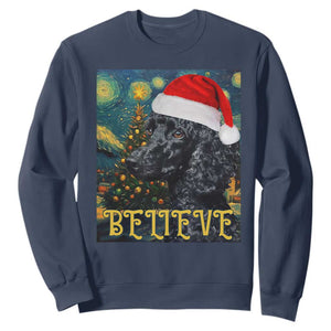 Funny Xmas Poodle Sweatshirt Believe Christmas Starry Night Dog Lover TS09 Navy Print Your Wear