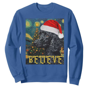 Funny Xmas Poodle Sweatshirt Believe Christmas Starry Night Dog Lover TS09 Royal Blue Print Your Wear