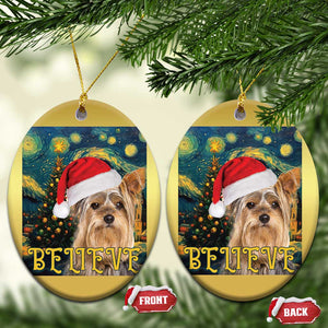 Funny Xmas Yorkshire Christmas Ornament Believe Christmas Starry Night Dog Lover TS09 Oval Gold Print Your Wear