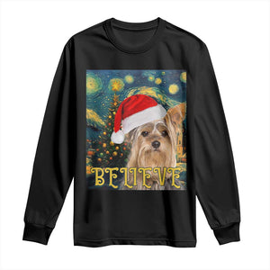 Funny Xmas Yorkshire Long Sleeve Shirt Believe Christmas Starry Night Dog Lover TS09 Black Print Your Wear