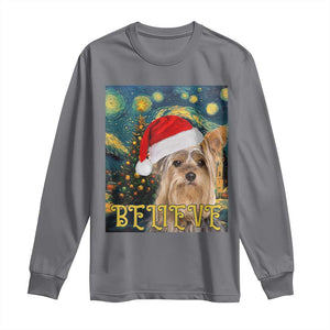 Funny Xmas Yorkshire Long Sleeve Shirt Believe Christmas Starry Night Dog Lover TS09 Charcoal Print Your Wear