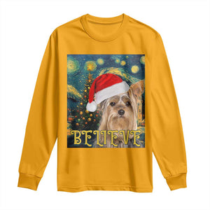 Funny Xmas Yorkshire Long Sleeve Shirt Believe Christmas Starry Night Dog Lover TS09 Gold Print Your Wear