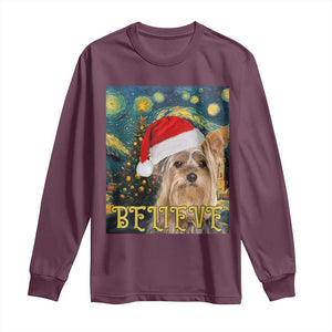 Funny Xmas Yorkshire Long Sleeve Shirt Believe Christmas Starry Night Dog Lover TS09 Maroon Print Your Wear