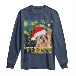 Funny Xmas Yorkshire Long Sleeve Shirt Believe Christmas Starry Night Dog Lover TS09 Navy Print Your Wear