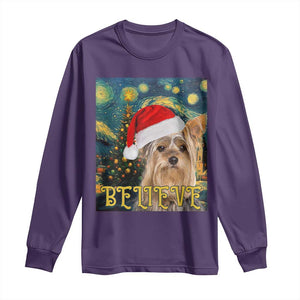 Funny Xmas Yorkshire Long Sleeve Shirt Believe Christmas Starry Night Dog Lover TS09 Purple Print Your Wear