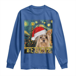 Funny Xmas Yorkshire Long Sleeve Shirt Believe Christmas Starry Night Dog Lover TS09 Royal Blue Print Your Wear