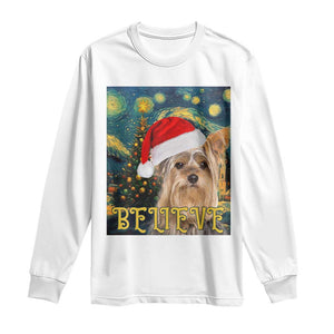 Funny Xmas Yorkshire Long Sleeve Shirt Believe Christmas Starry Night Dog Lover TS09 White Print Your Wear