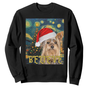 Funny Xmas Yorkshire Sweatshirt Believe Christmas Starry Night Dog Lover TS09 Black Print Your Wear