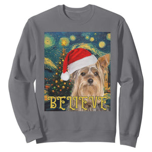 Funny Xmas Yorkshire Sweatshirt Believe Christmas Starry Night Dog Lover TS09 Charcoal Print Your Wear